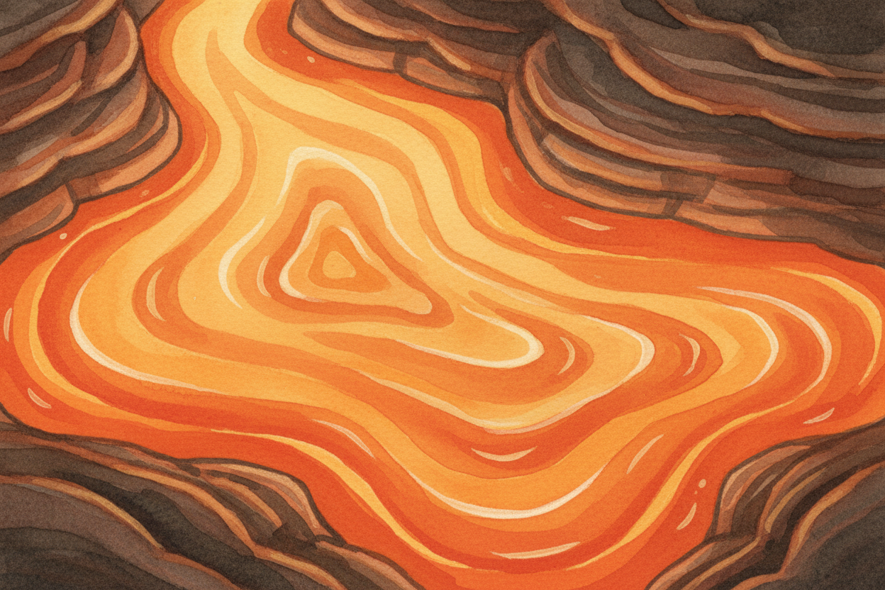 The mantle rock is called ++magma++ while it's underground. It's not quite liquid, not quite solid — imagine **chocolate