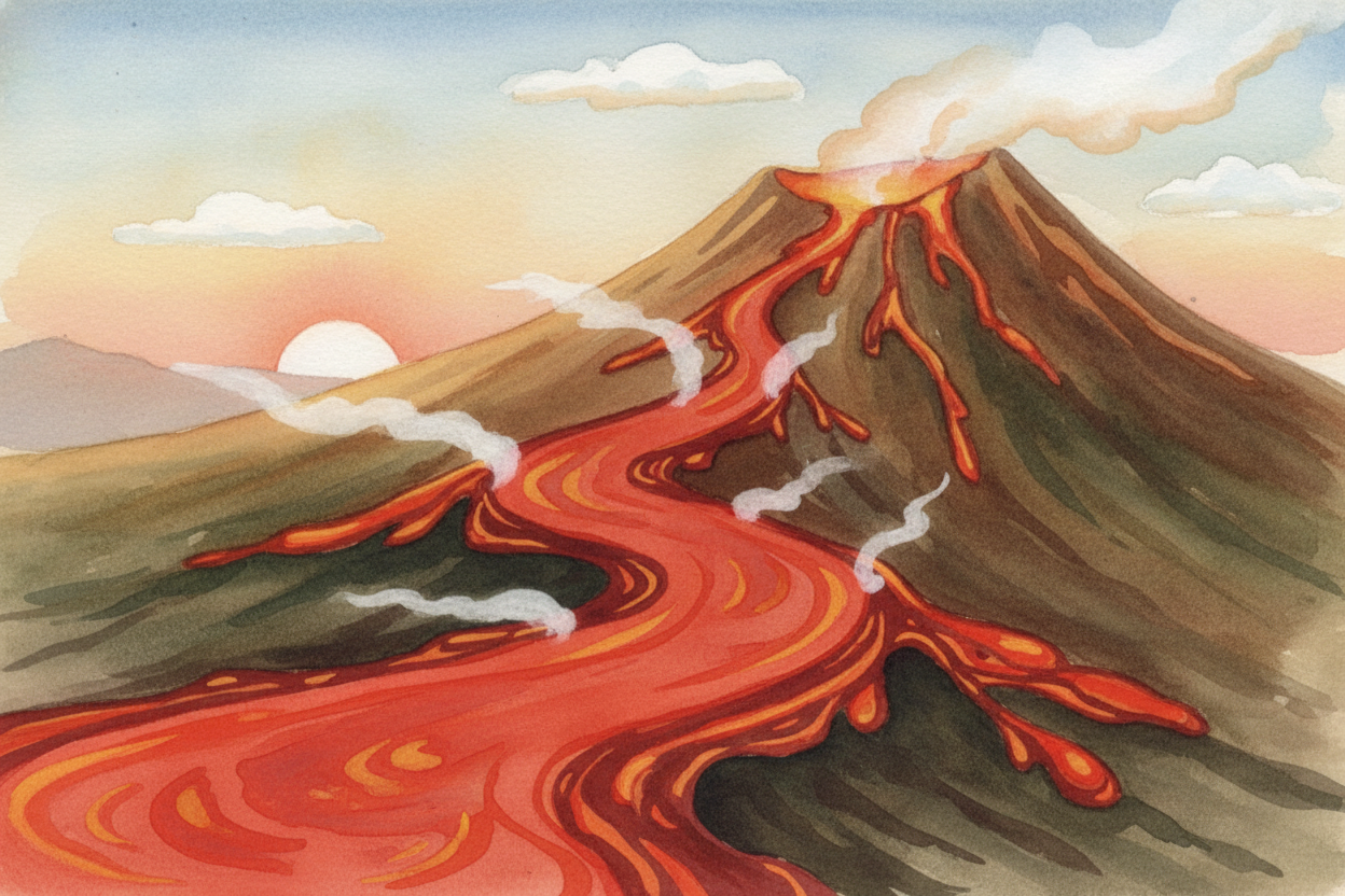 ~~Not all volcanoes erupt the same way.~~ Some ooze lava gently, **like syrup pouring from a bottle** — those happen whe