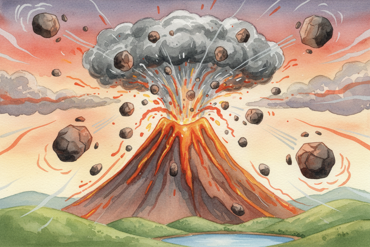 Other volcanoes ~~explode~~. When the magma is thick and sticky — full of trapped gases that can't escape — pressure bui