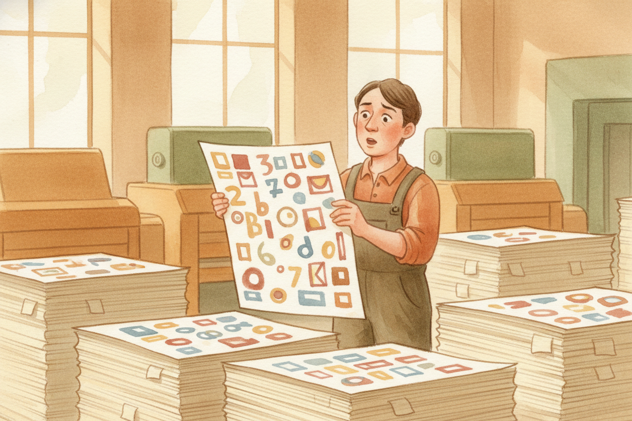 The printed sheets come out in huge stacks, each sheet holding **sixteen or thirty-two book pages** arranged in a puzzle