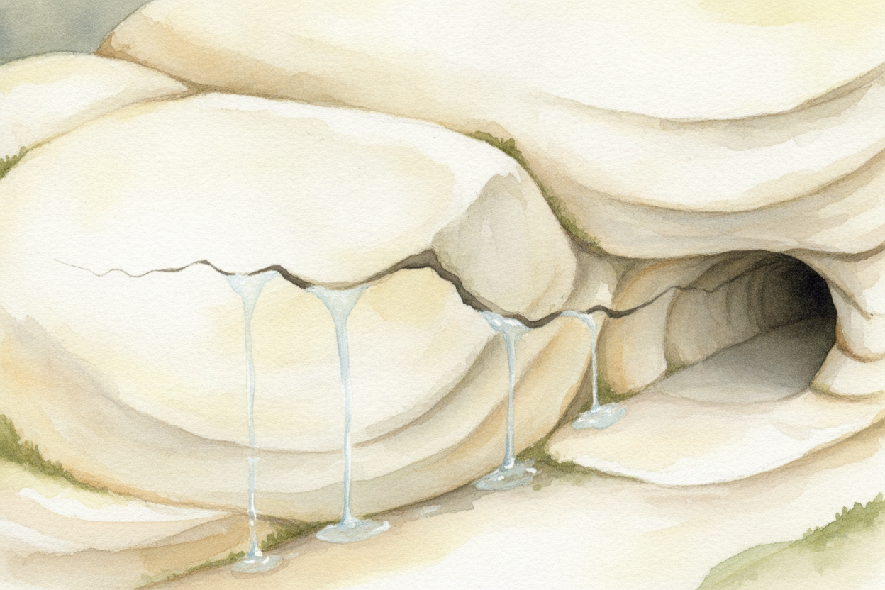 Water always finds the cracks. It trickles into the tiniest gaps in the limestone and goes to work, dissolving the walls