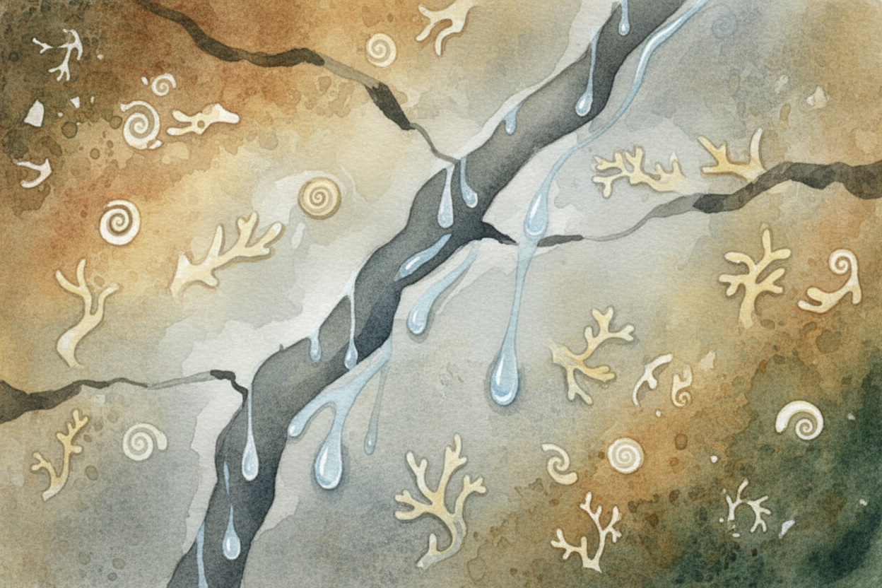 That acidic rain ~~soaks into the ground~~ and trickles down through cracks in the limestone. ++Limestone++ is a soft ro