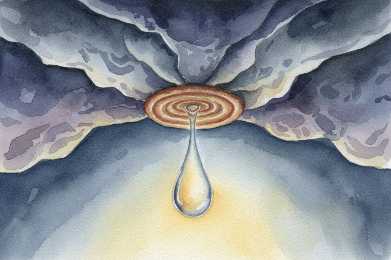 Eventually, the water finds a lower path and drains away, leaving the cave empty and dark. ~~But it's not done decoratin