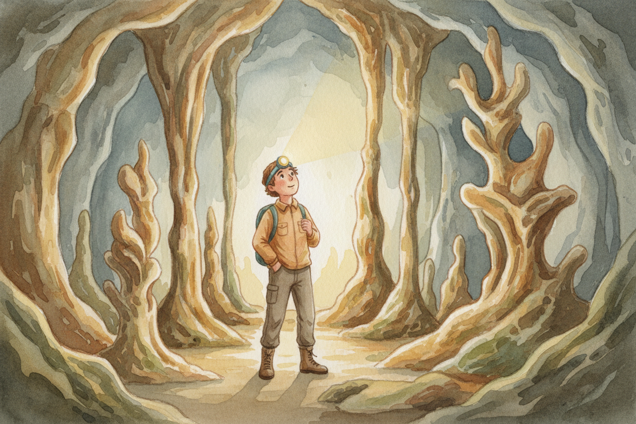 So when you stand in a cave, you're standing inside a sculpture that water spent **millions of years** carving and decor