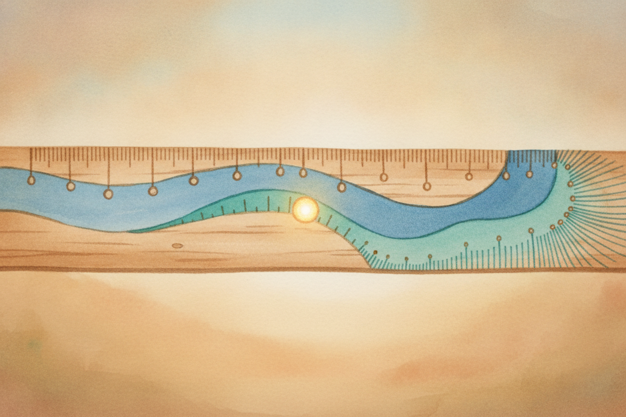 To see why decimals work, picture a single ruler, ~~but a sneaky one~~. Past the dot, every step to the right means you 