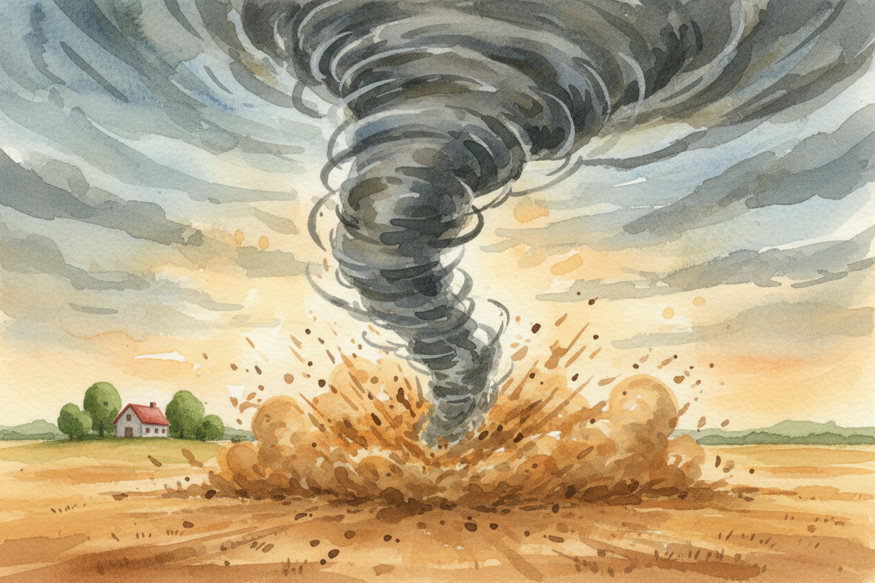 A tornado's entire life, from birth to death, averages about **ten minutes**. Some last only seconds. ~~A few monsters~~