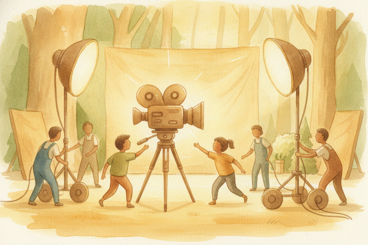 Then comes ~~the loud, exciting part~~: shooting. Actors perform, the camera records, and the crew controls light and so