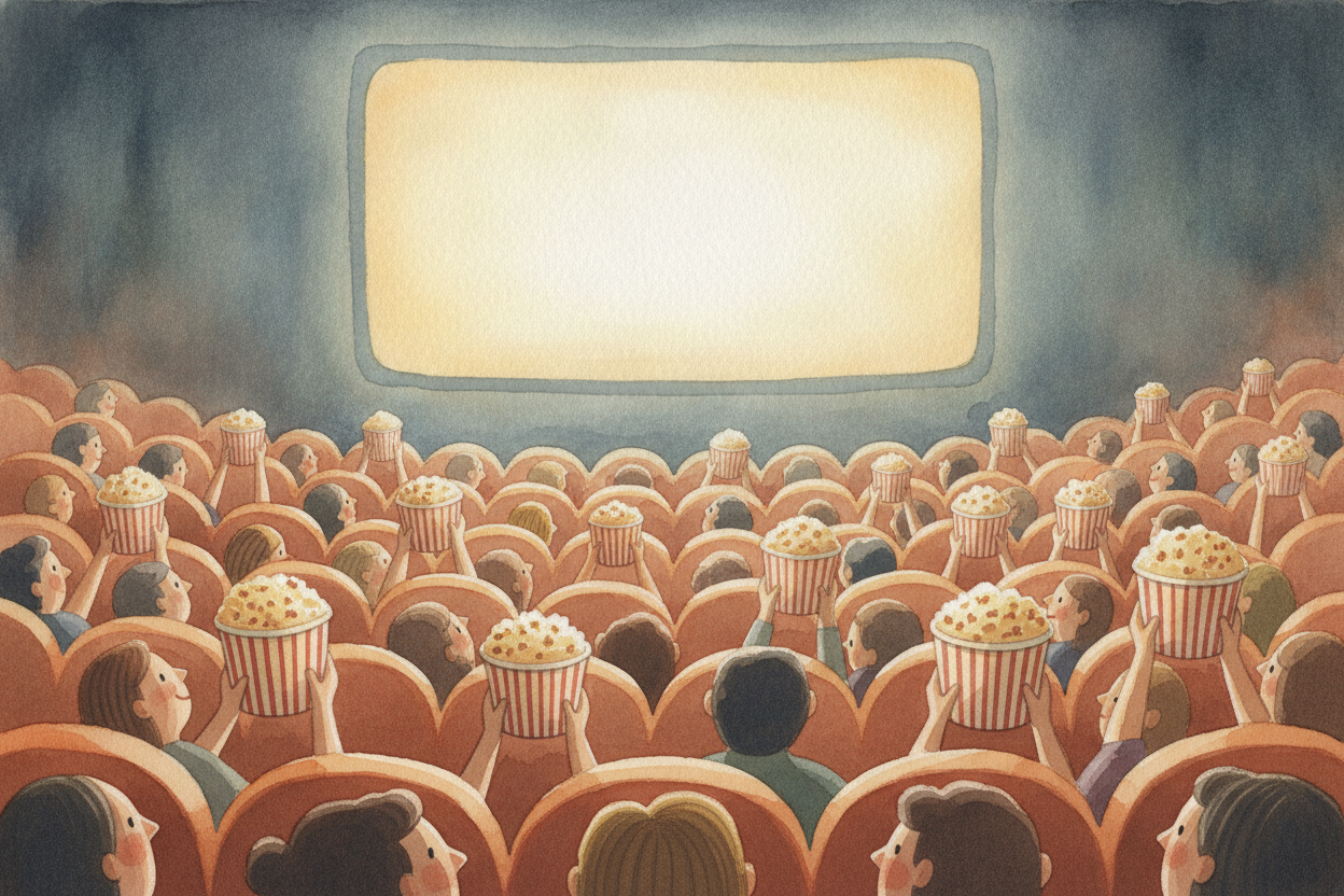 ~~At last~~ the finished film travels to theaters everywhere, copied onto drives and beamed into projectors. The lights 