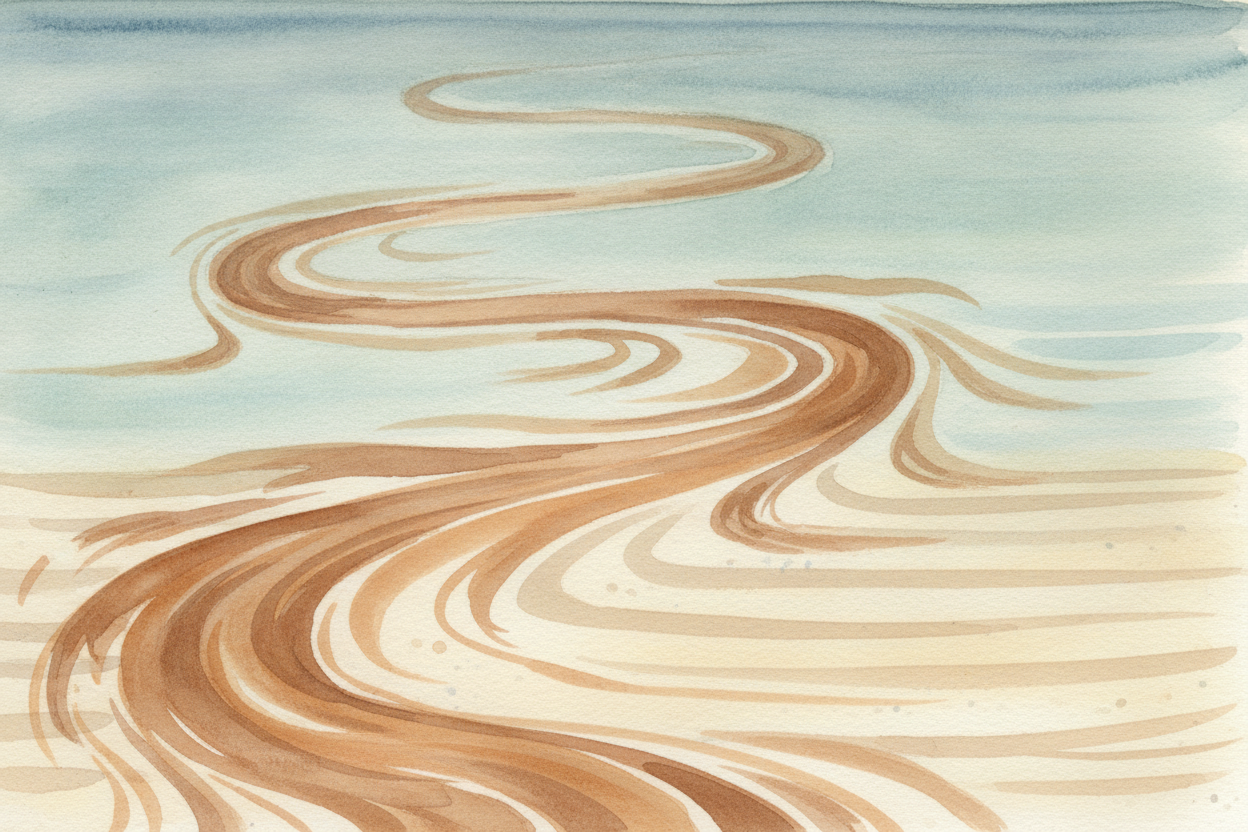 Then the rain and rivers act like ~~delivery trucks~~. They pick up all that loose sediment and carry it downhill, **alw
