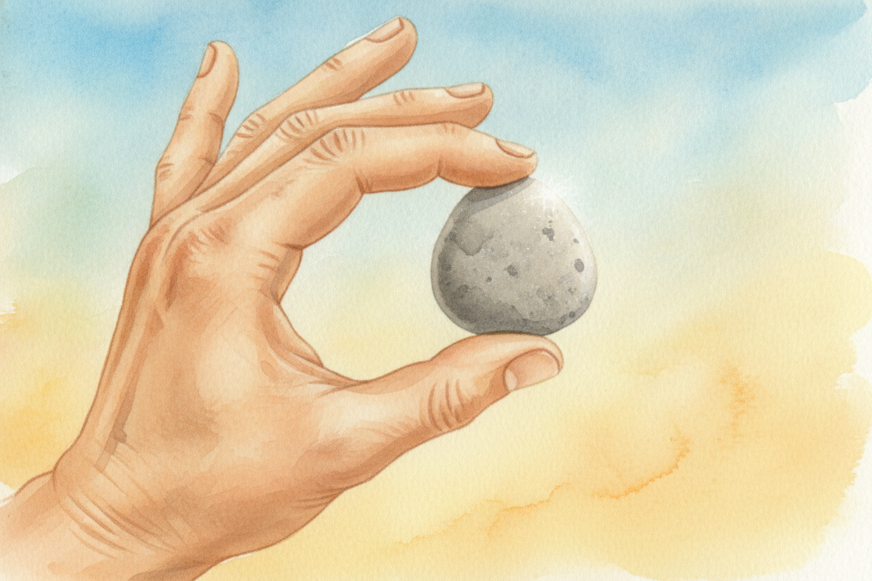 So look at your pebble again. It might be a **crumb of an ancient volcano**, a squashed layer of old seabed, or a band o