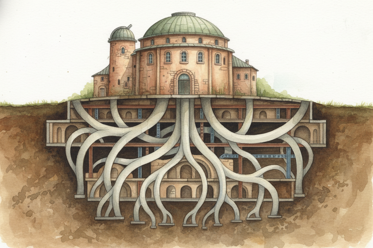 ~~The secret starts deep underground~~, where you can't see it. Before builders stack a single floor upward, they dig do