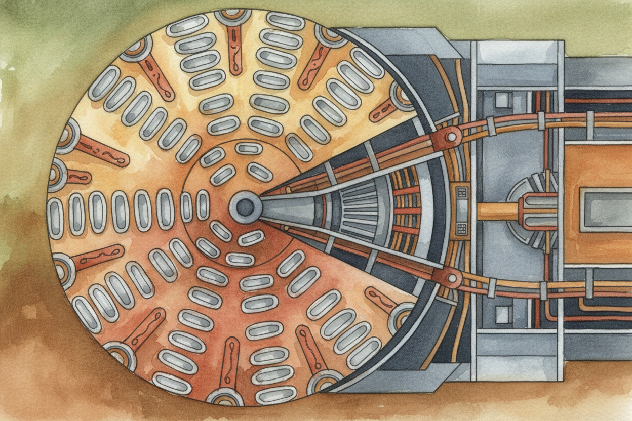For a long tunnel, engineers bring in a tunnel boring machine — a ++TBM++. Picture a **enormous steel cylinder as wide a