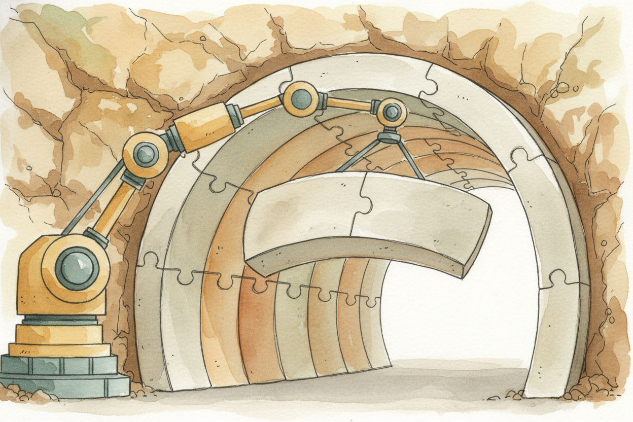 Freshly cut rock walls are unstable. ~~They could crack or collapse.~~ So right behind the cutting head, the TBM install
