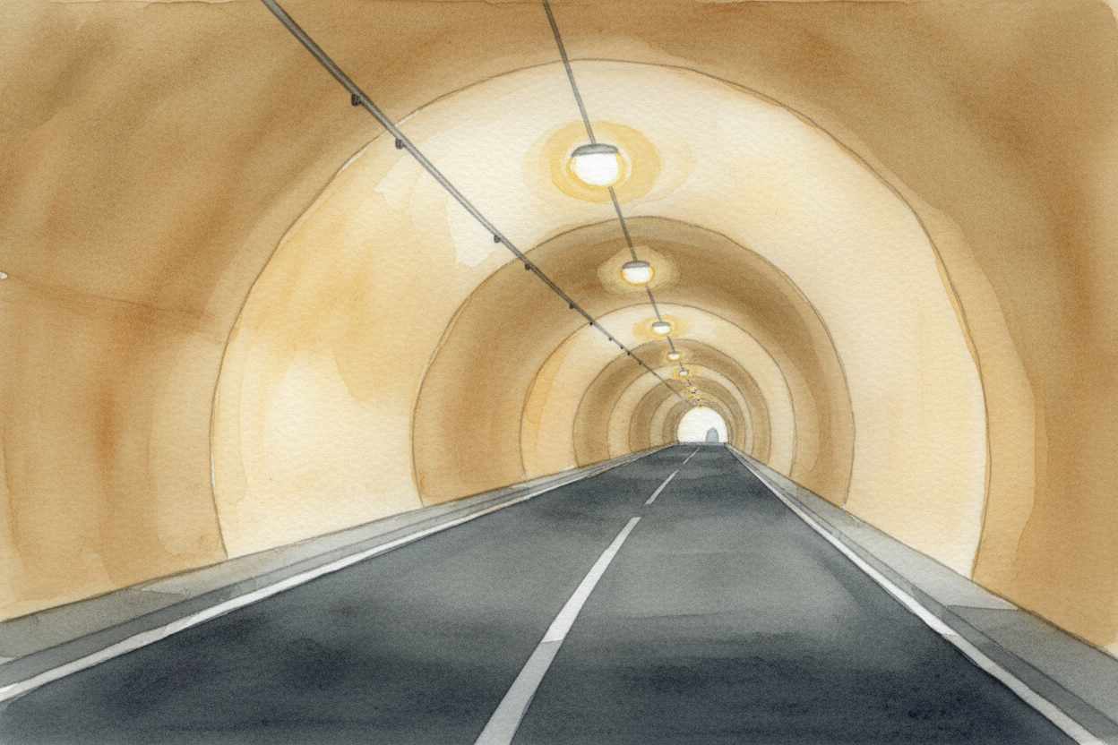 Once the tunnel is dug and lined, workers install the **finishing touches**: lights strung along the ceiling, ventilatio