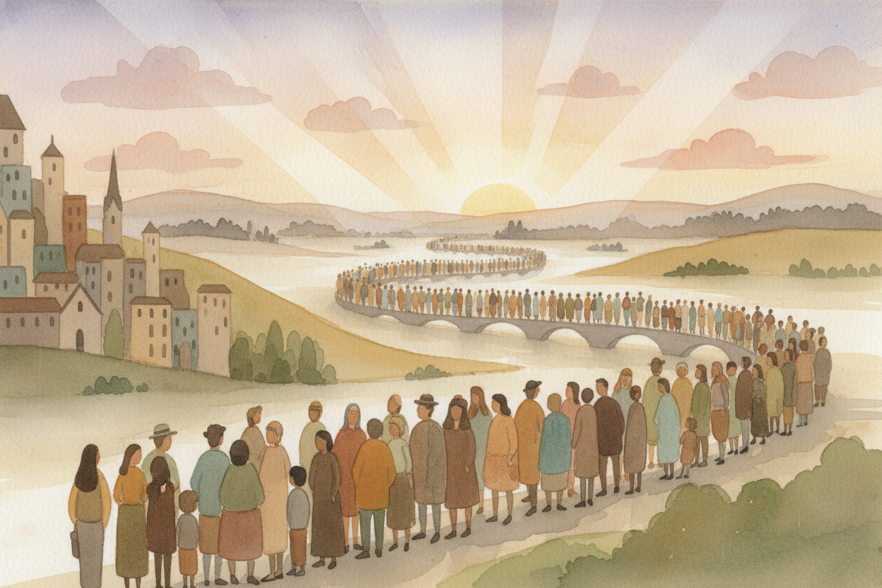 ~~Here's the real mind-bender:~~ if **a million people** stood in line, one behind the other, that line would stretch ab