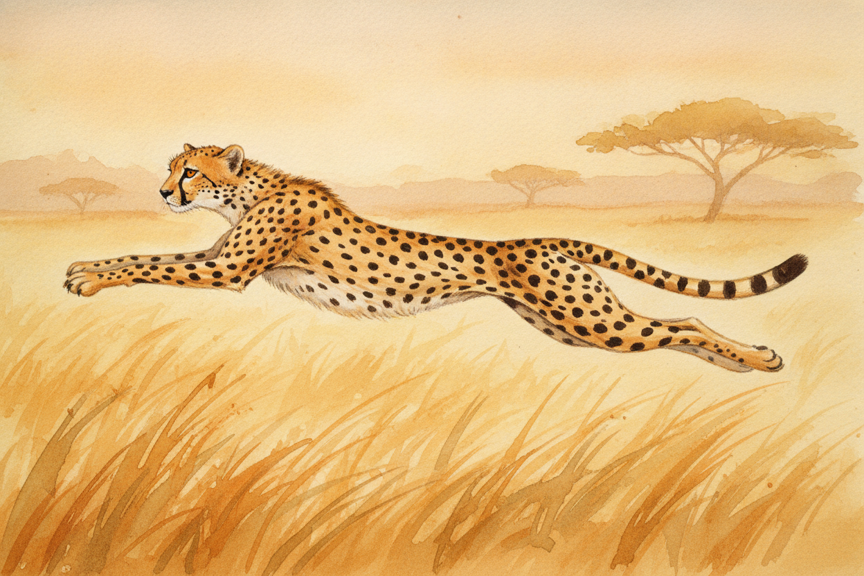 The first secret is the spine. A cheetah's backbone isn't stiff — it bends and stretches **like a coiled bow**. When the