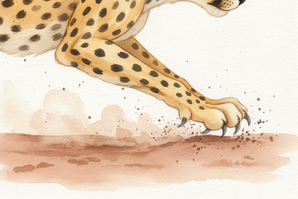 ~~Look at the paws.~~ A cheetah's claws *don't fully tuck away* like a house cat's — they stay slightly out, gripping th
