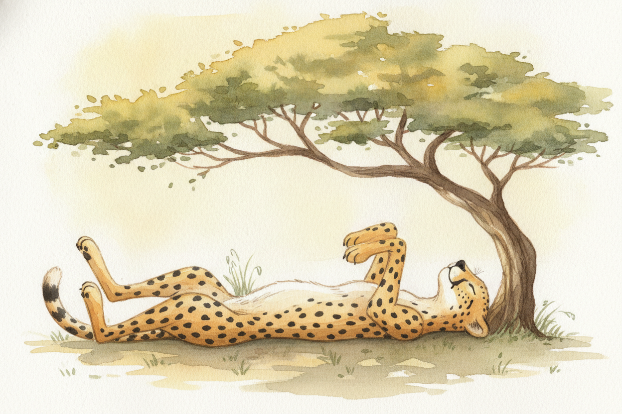 So the cheetah is built for **one perfect, brilliant burst**: a bendy spine to fling it, light legs to flicker, gripping