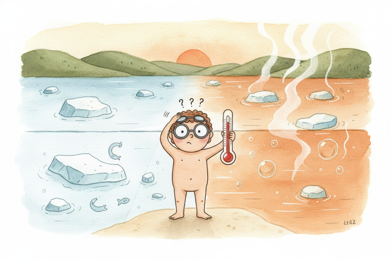Sometimes the average hides two completely different groups. Imagine a lake where half the water is near-freezing and ha
