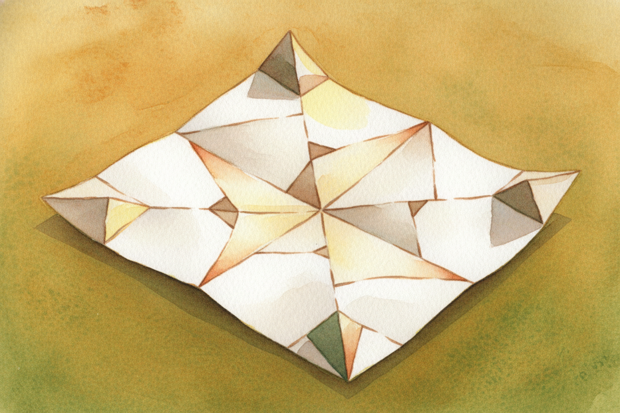 One crease just makes a flap. But combine two creases and you get a corner that **points somewhere new**. ~~Combine ten 