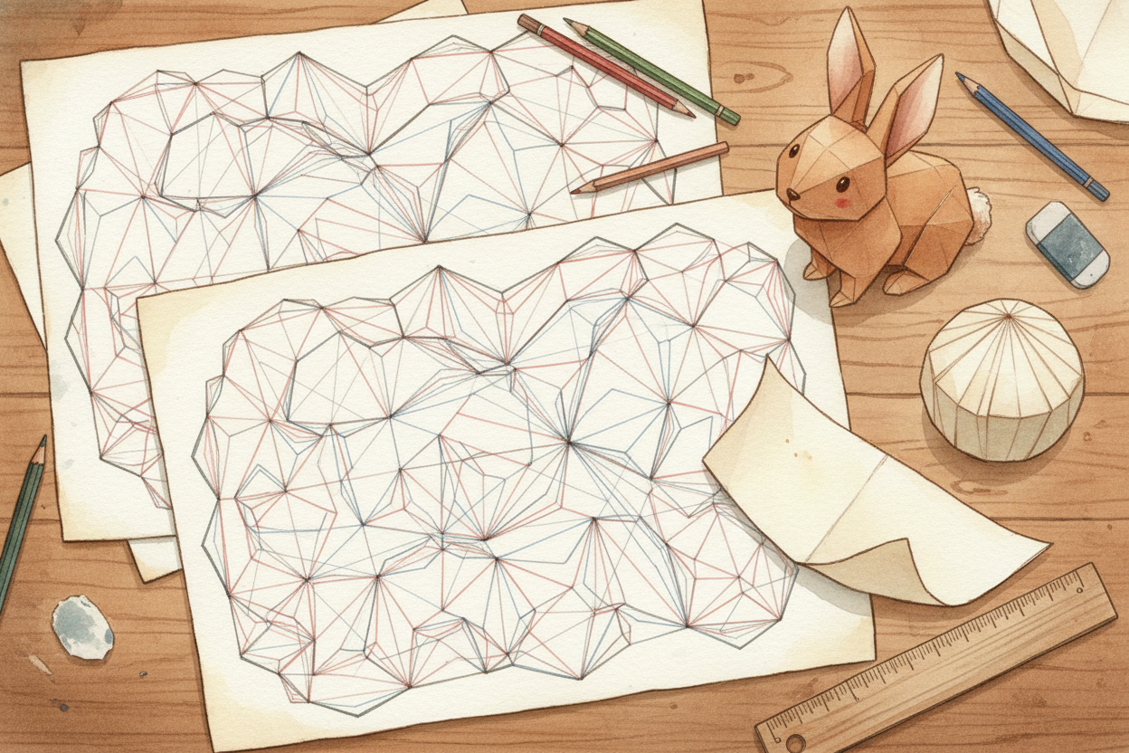 ~~Here's where it gets wild:~~ mathematicians proved that you can approximate **any 3D shape** using enough folds. _A sp