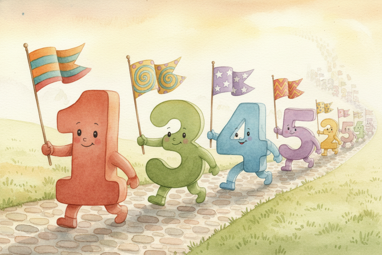 ~~Let's start with something easier:~~ counting numbers. You know — 1, 2, 3, 4, and so on, *marching forward forever*. N