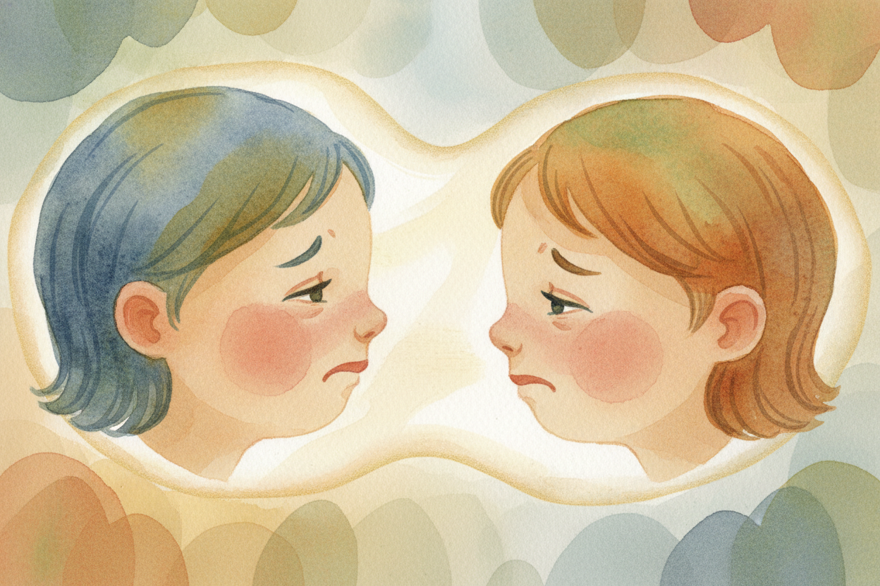 여러분의 뇌는 한 가지 더 영리한 일을 해요. *조용히 따라 하는 거예요*. 누군가 얼굴을 찡그리는 모습을 보면, 여러분의 뇌 속 작은 부분들이 **마치 여러분도 얼굴을 찡그리는 것처럼** ~~반짝 켜져요~~. 상대
