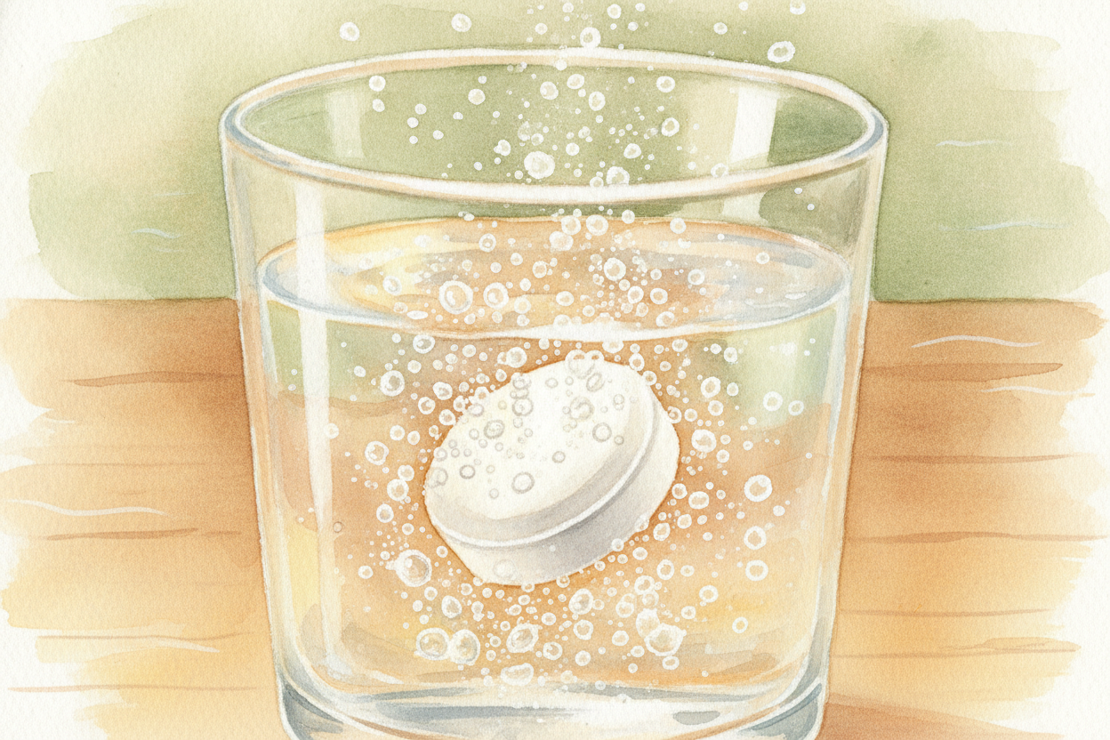 ~~두 번째 단서:~~ *아무도 불지 않았는데* 생기는 거품. 제산제 알약을 물에 넣으면 ~~치익 소리를 내며~~ 거품이 올라와요. 그 거품은 바로 눈앞에서 **새로 만들어진 기체예요**. 진짜 반응은 고체와 액체에
