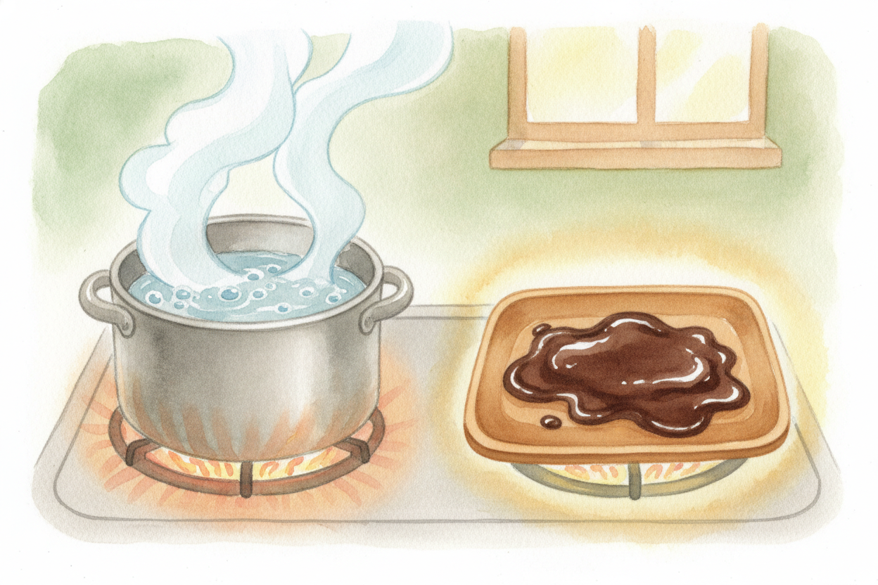 ~~하지만 가짜 단서를 조심하세요!~~ **끓는 물도 거품을** 만들지만, 그래도 여전히 물이에요. _그저 뜨거울 뿐이지요._ 녹는 초콜릿은 극적으로 보이지만 그대로 초콜릿이에요. 진짜 확인할 점은 정말로 *새로운 