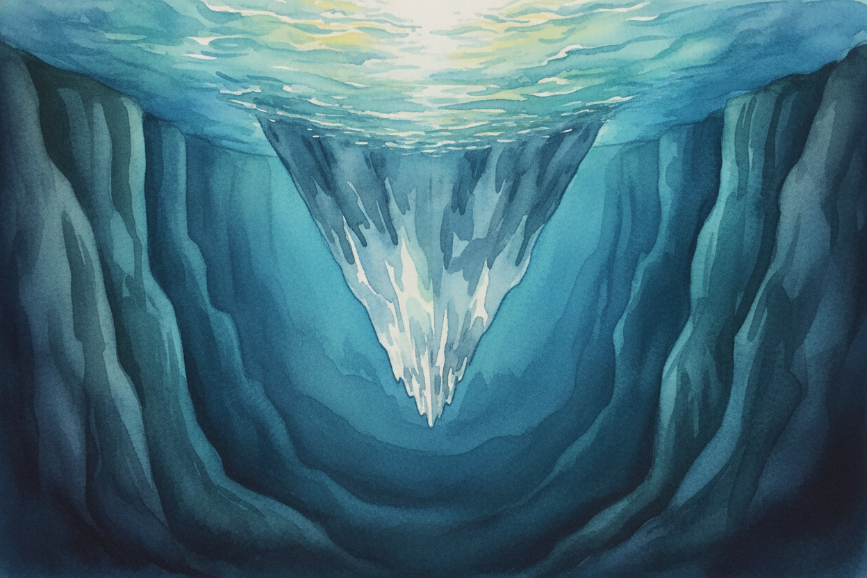 But two miles is just average. The ocean has TRENCHES — deep cracks in the Earth's crust where the floor drops into dark
