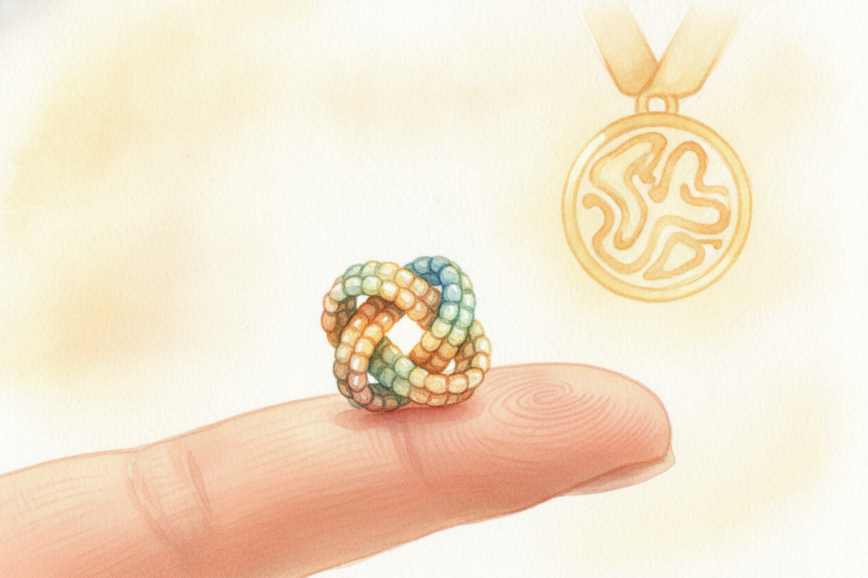 그렇게 해서 흐물흐물한 작은 구슬 사슬, 너무 작아서 볼 수조차 없는 그것이 과학 전체에서 **가장 큰 수수께끼** 중 하나를 품고 있었다는 사실이 드러났어요. 그것을 마침내 제자리에 접어 넣는 데에는 **50년**
