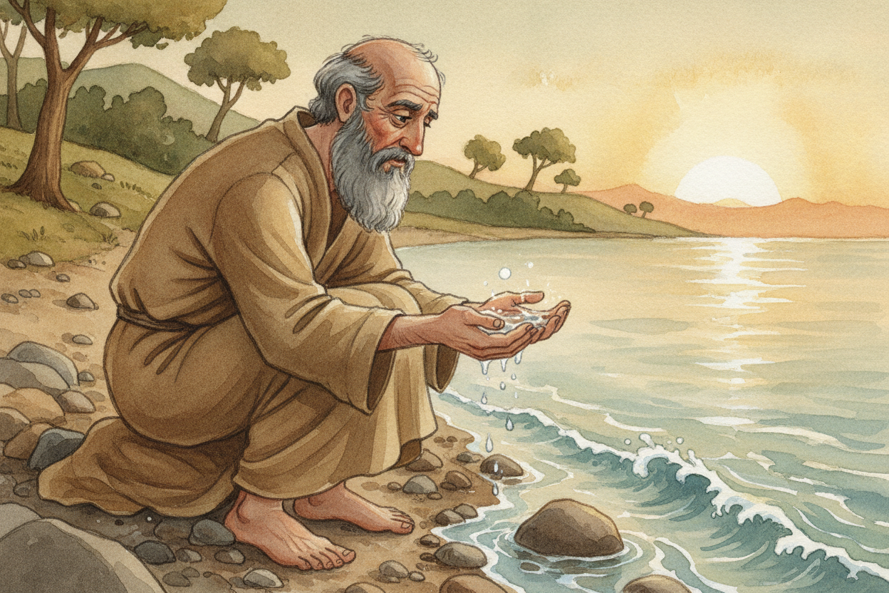 One of the first was a man named ++Thales++, who lived by the sea around 2,600 years ago. When things happened — storms,