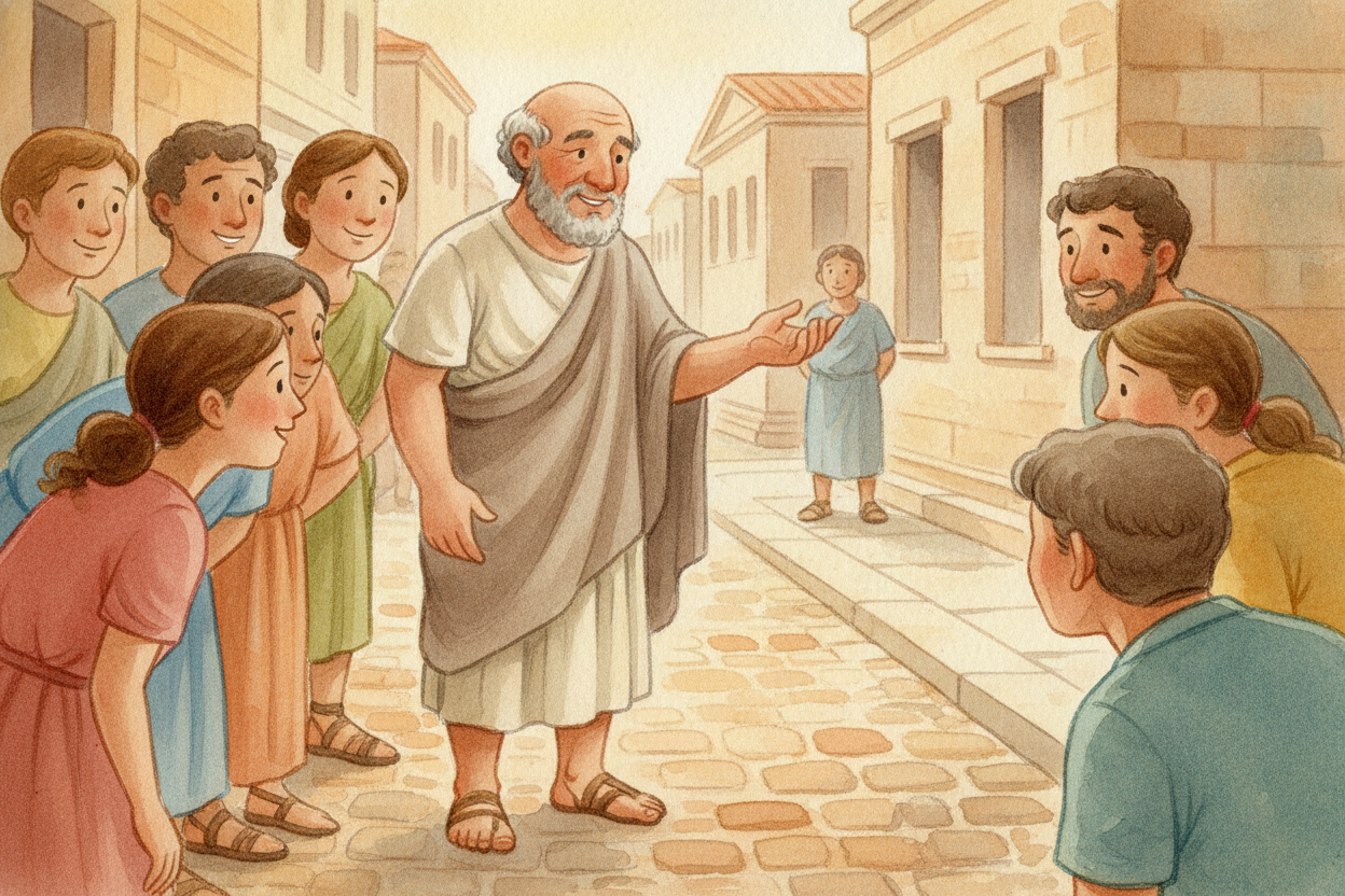Then came ++Socrates++, who fought with a tool sneakier than any sword: the question. He'd wander Athens asking people s