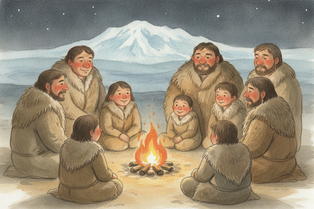 그러니까 ~~비밀은 바로 이것이에요~~. 빙하기 사람들은 추위를 **힘으로 이긴 것이 아니라, 머리로 이겼어요**. **동물을 입고**, 솔기를 꿰매고, 불을 피우고, 뼈 집을 짓고, *산딸기가 있는 길*을 기억했지