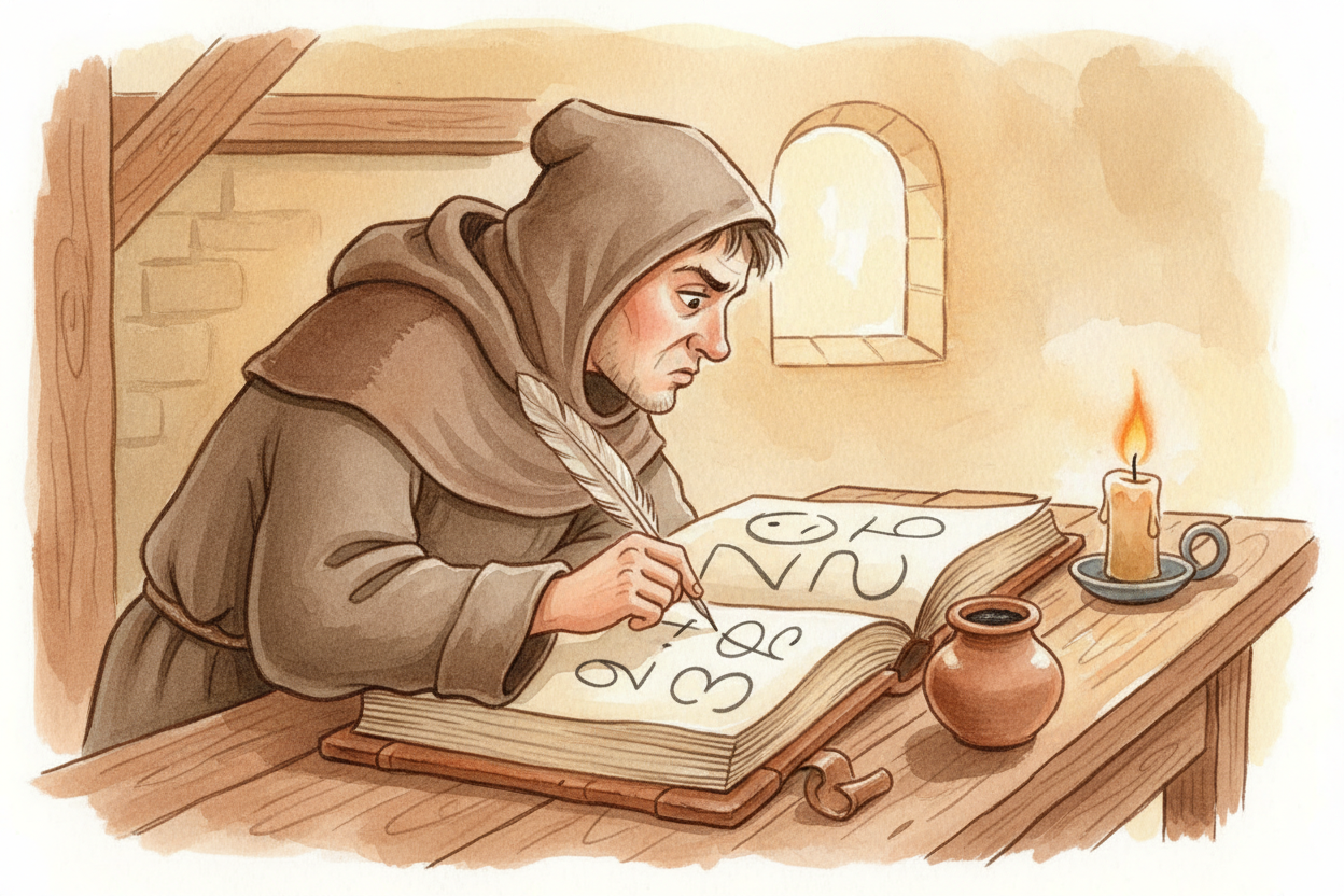 By the time the numbers reached ++medieval Europe++ — **around 1200 CE** — they'd morphed quite a bit. Scribes wrote the