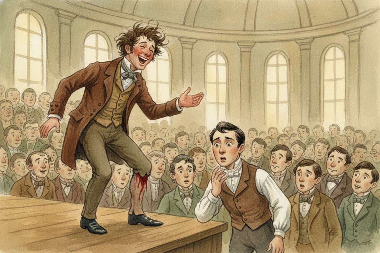 Then in 1844, a dentist named ++Horace Wells++ attended one of these laughing gas shows. He watched a man inhale nitrous
