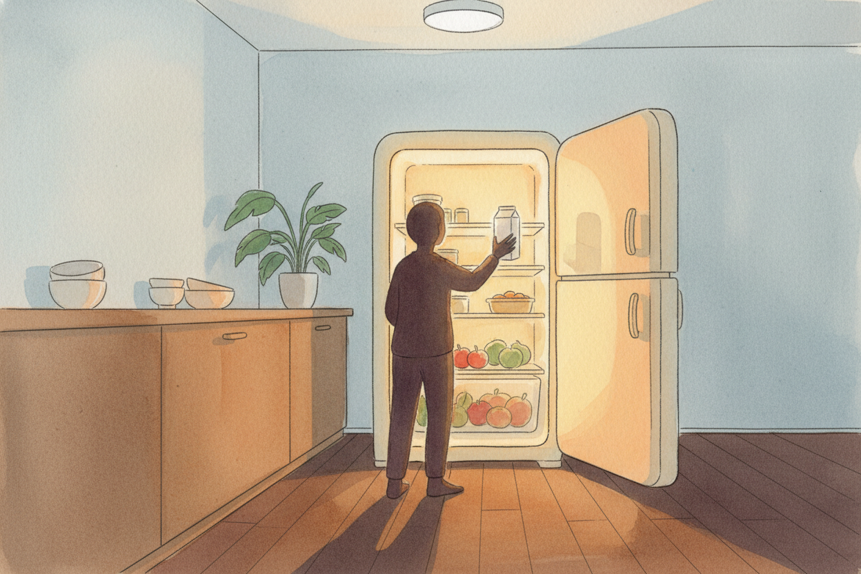 You open the fridge, grab the milk, close the door. Easy. ~~But~~ **a hundred and fifty years ago**, there was no hum of