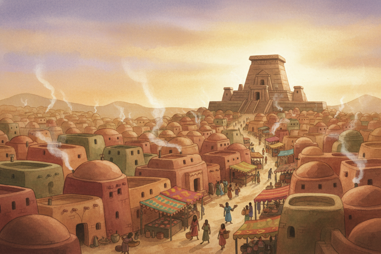 Over thousands of years, those small villages grew into **cities with walls, temples, and markets**. People invented *wr