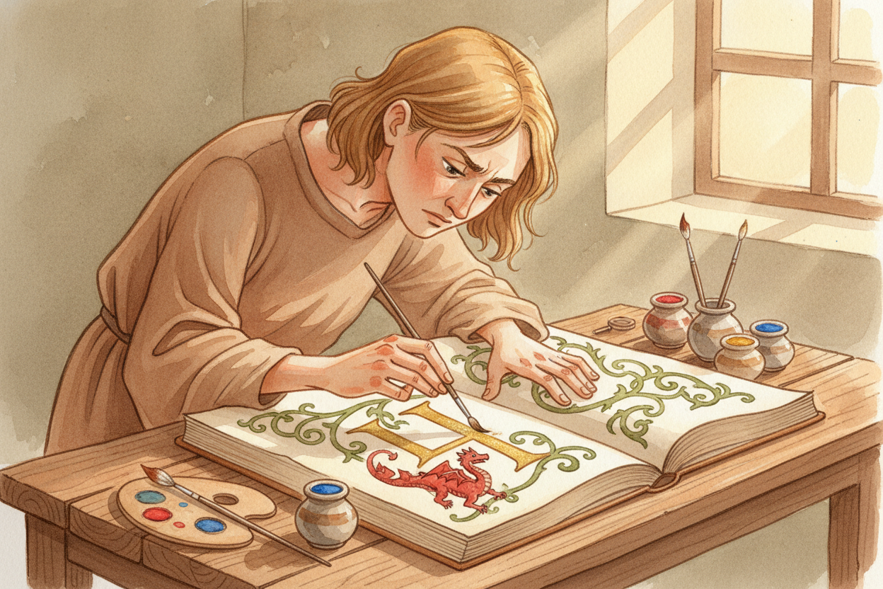 The fanciest books got decorated. After the scribe finished the text, an ++illuminator++ painted elaborate borders, gold