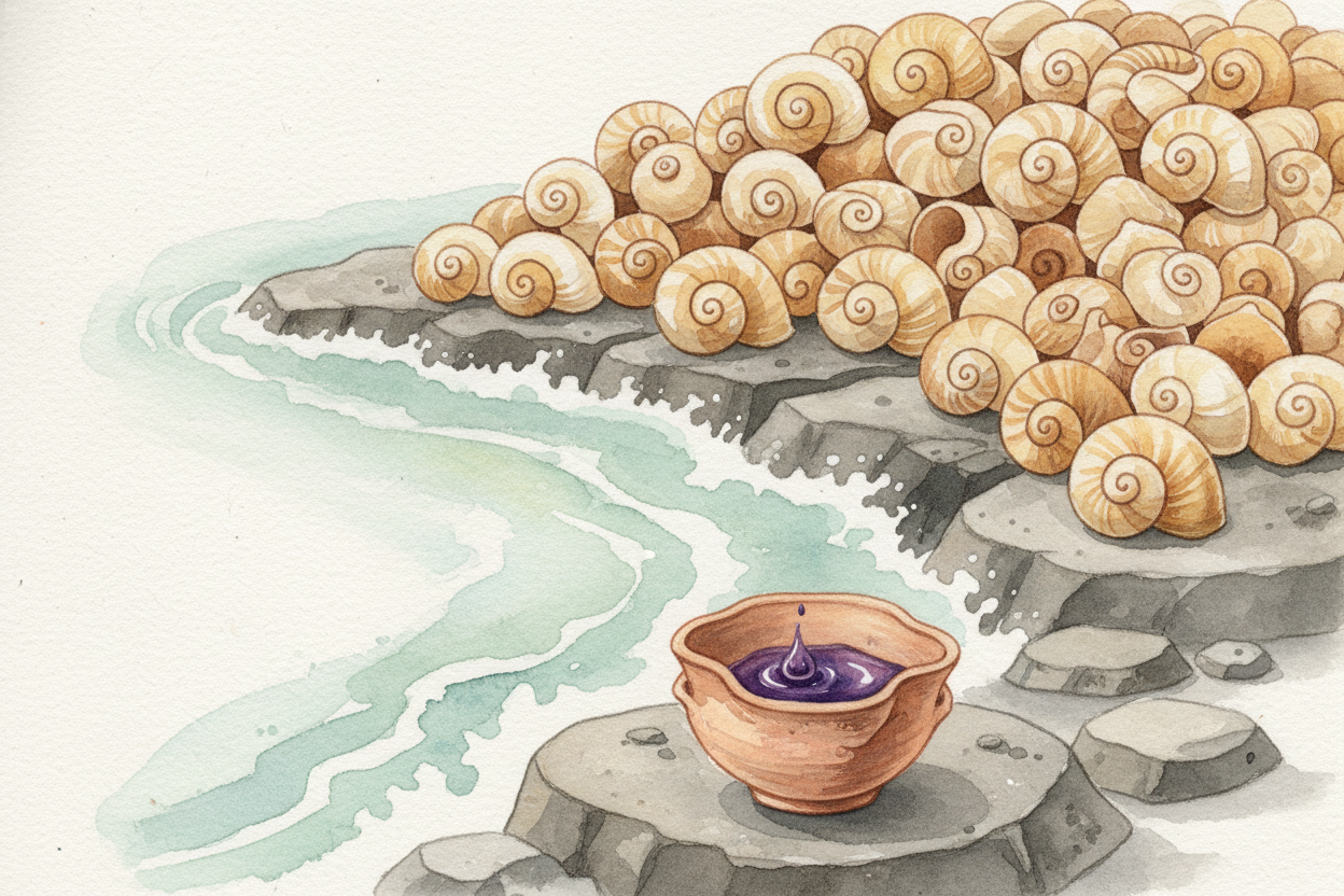 Some colors were rare and precious. ++True purple++ came from sea snails—tiny creatures that produced just **a single dr