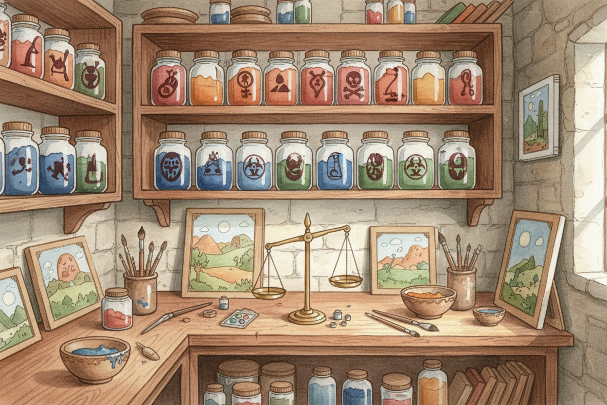 **Making paint was like cooking**: you needed the right ingredients, the right proportions, and patience. Some colors we