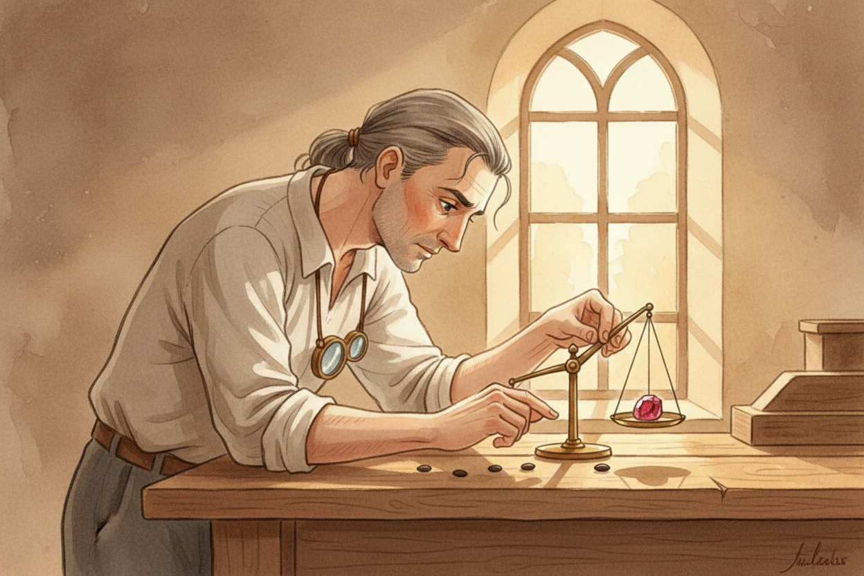 For shorter, finer measurements — threads, gems, medicine — people used grains of barley. Line up **three barleycorns en