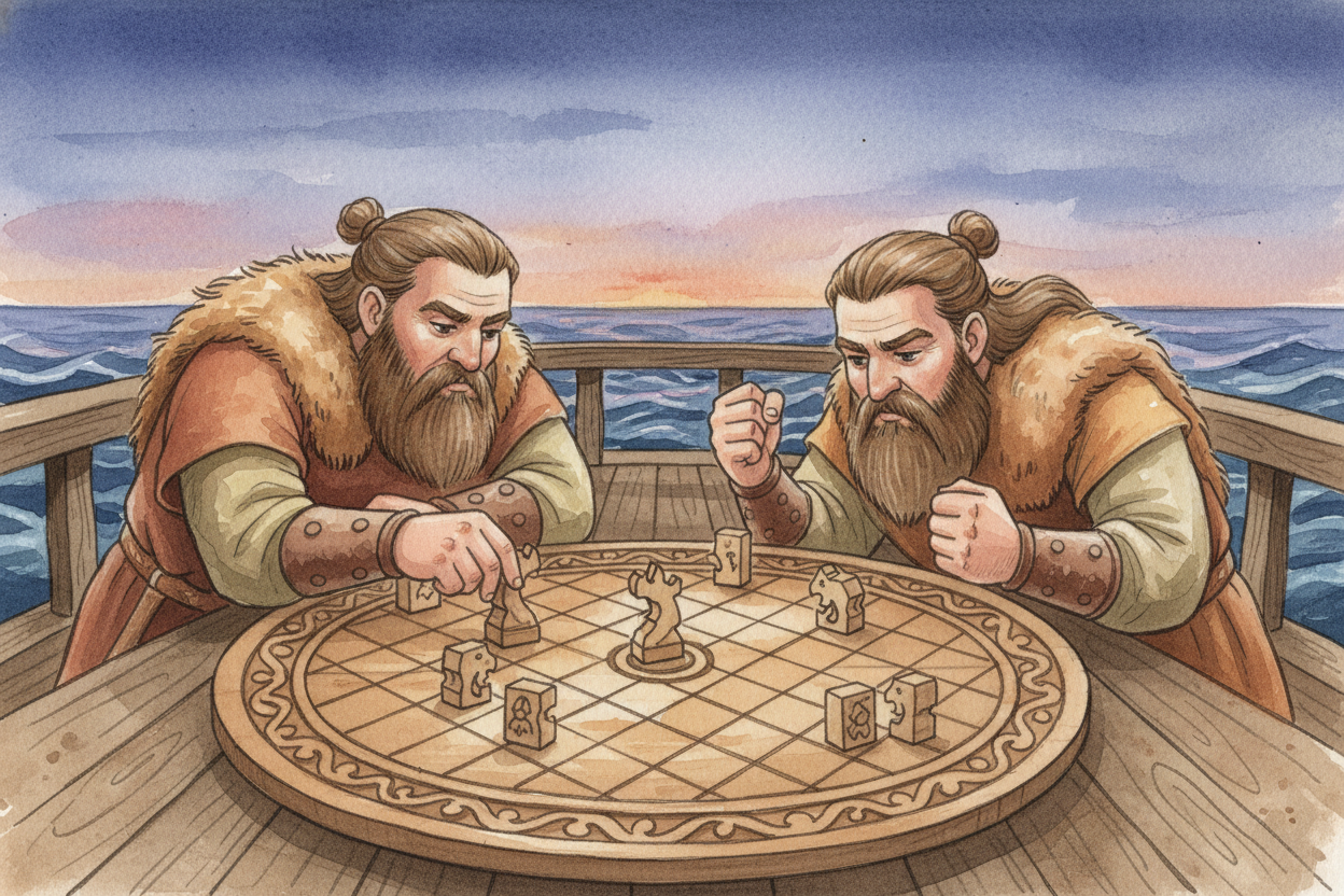Boards and pieces came next. Egyptians played ++Senet++ on painted wood grids, moving carved stones by lamplight. Viking