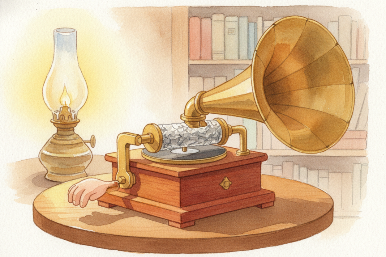 The first breakthrough came in 1877, when ++Thomas Edison++ built a strange machine: a metal cylinder wrapped in tinfoil