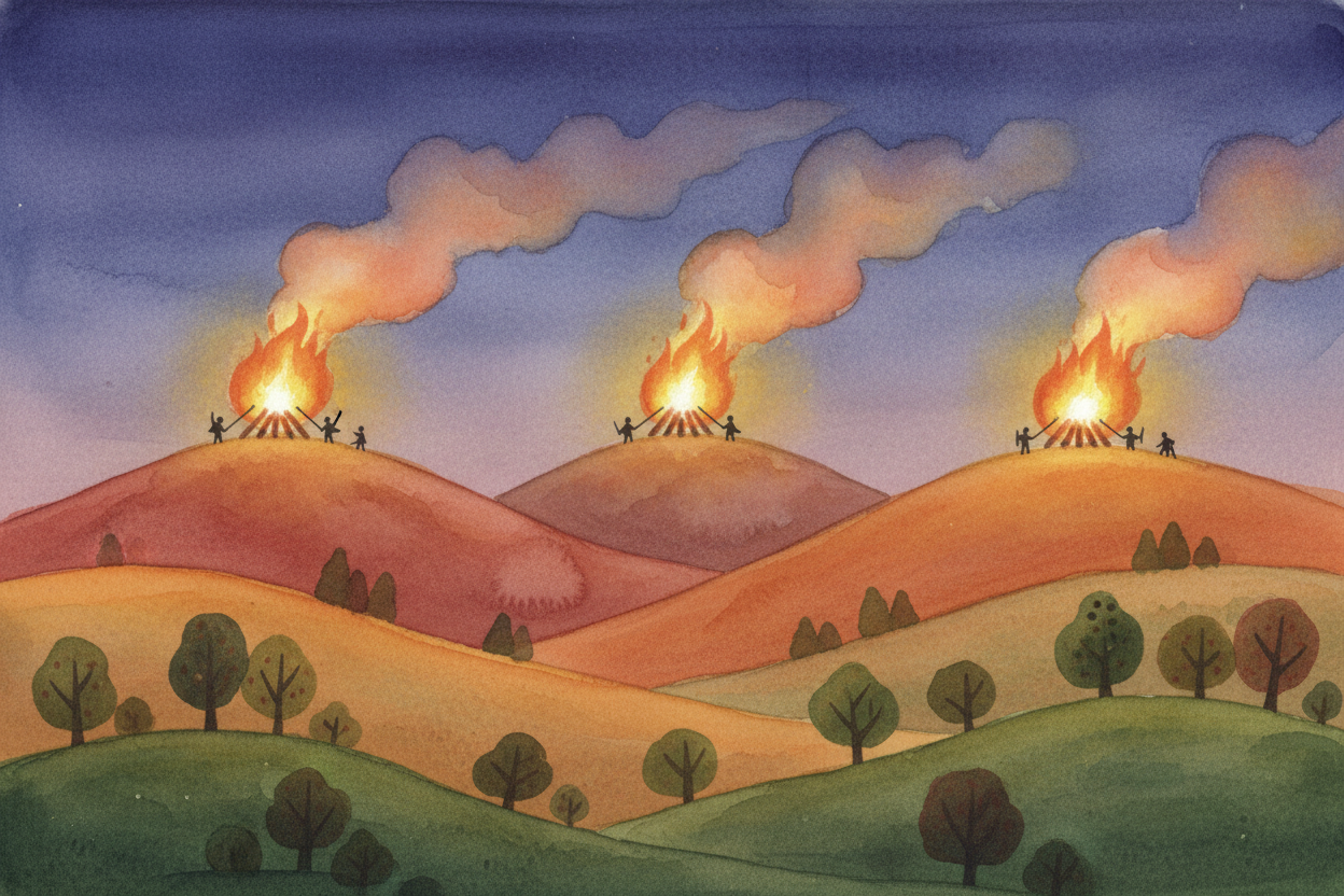 ~~Sometimes you didn't need words at all.~~ People used fire and smoke. **Light a bonfire on a hilltop**, and watchers o