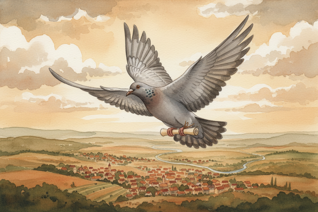 Carrier pigeons were the **biological mail system**. Pigeons have a *mysterious ability* to fly home across **hundreds o