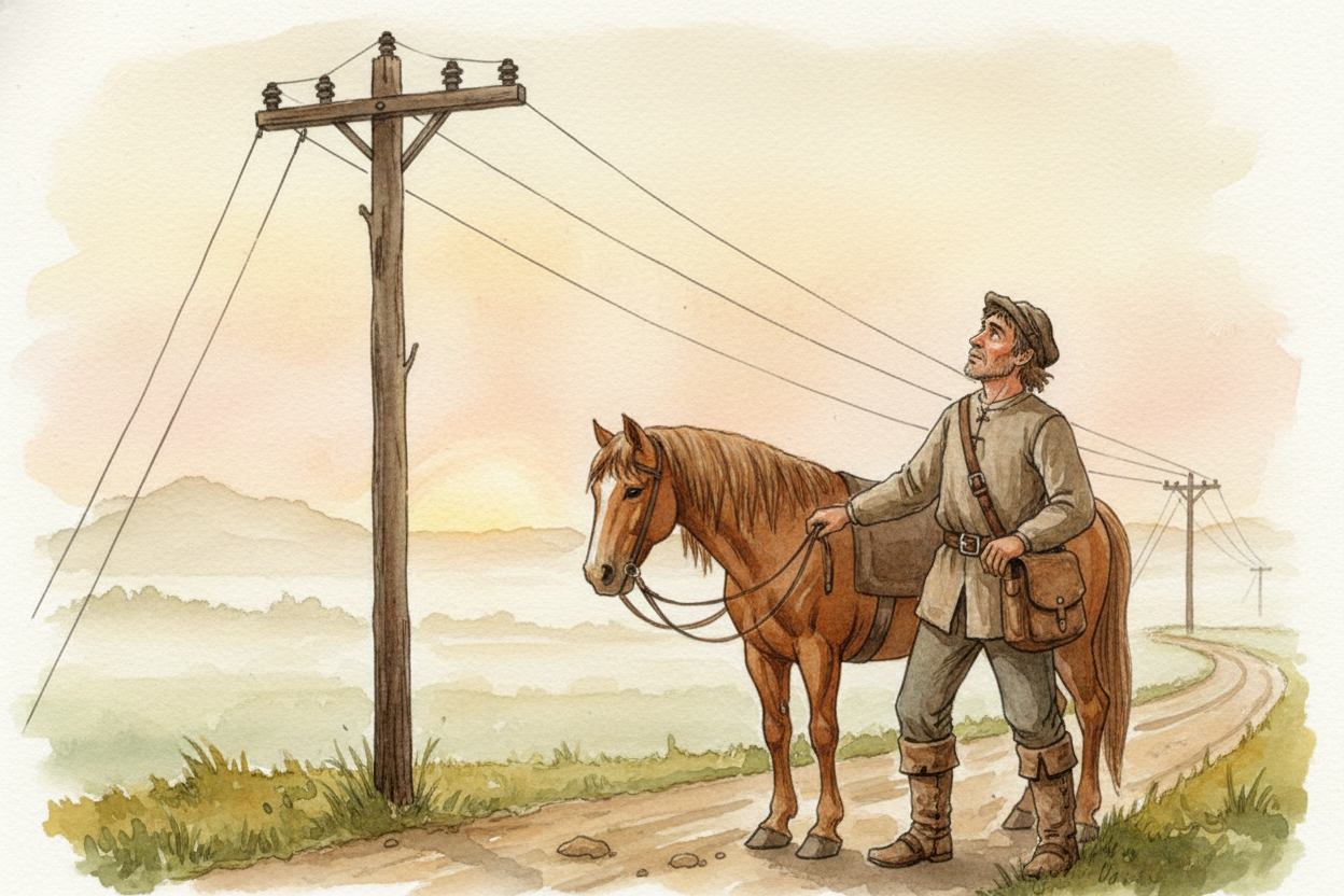 Then in the 1830s, ~~something changed everything:~~ the ++telegraph++. For the first time, messages moved faster than a