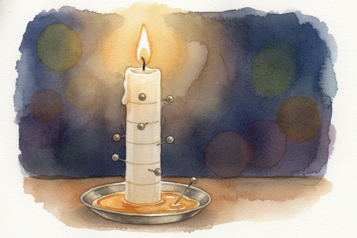 ++Candle clocks++ worked the same way, but with **fire instead of water**. You'd mark a tall candle with evenly spaced l