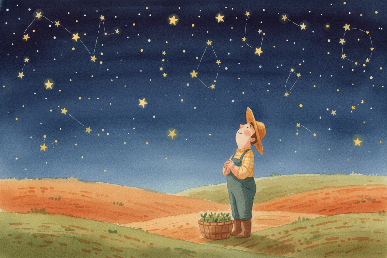 ~~Meanwhile~~, people also paid attention to the sky at night. Certain stars appeared in *predictable spots at predictab