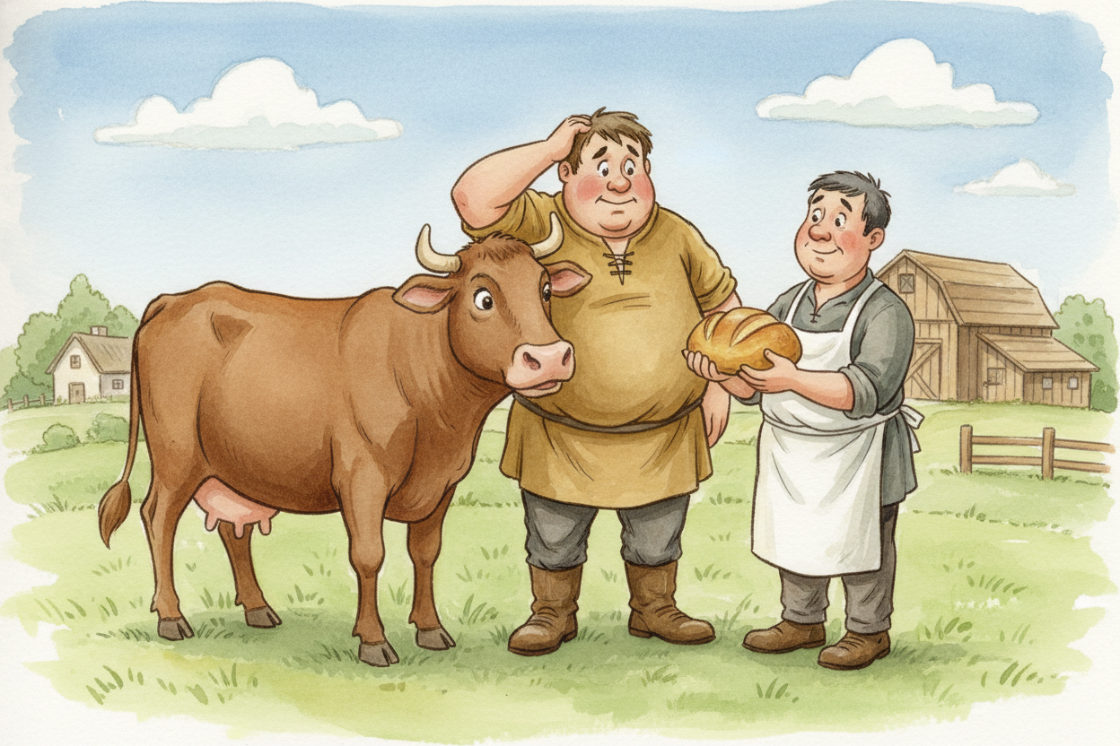 The second headache was splits. A cow is worth a lot more than a loaf of bread. ~~But you can't tear a cow in half~~ to 